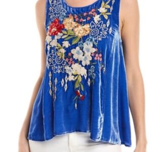Johnny Was Josephine Blue Velvet Top XL NWT